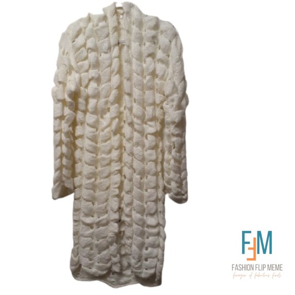 Women's Unique Open-Knit Chunky Wool Blend Open Front Cardigan Sweater - Picture 4 of 4